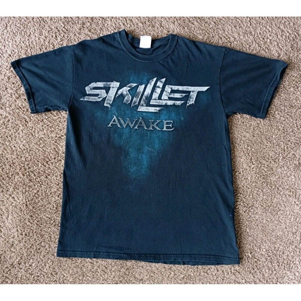 Skillet Awake Christian Rock Band T-Shirt Men's Medium Navy Blue Short Sleeve